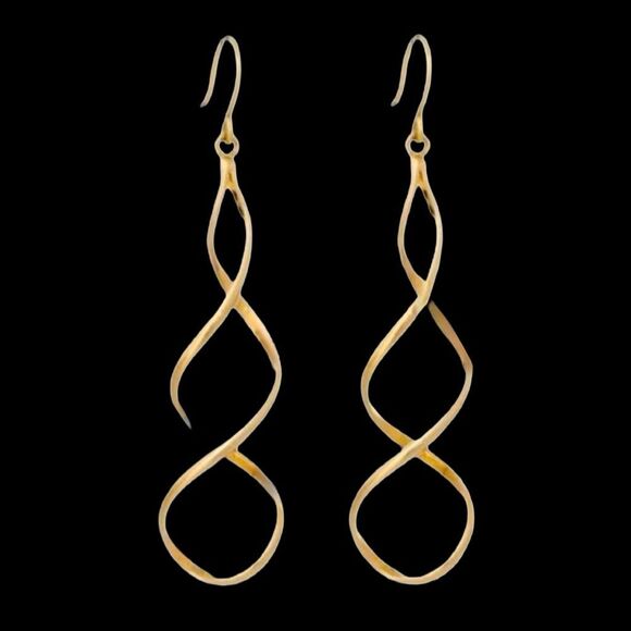 Men’s Twisted Spiral Drop Earrings – Gold Tone Dangle Helix - Picture 1 of 5